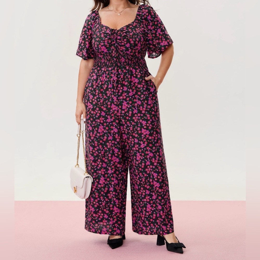 Floral Pink and Black Jumpsuit